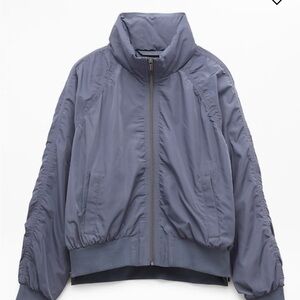 Athleta Slate Blue Zip-Front Bomber Jacket